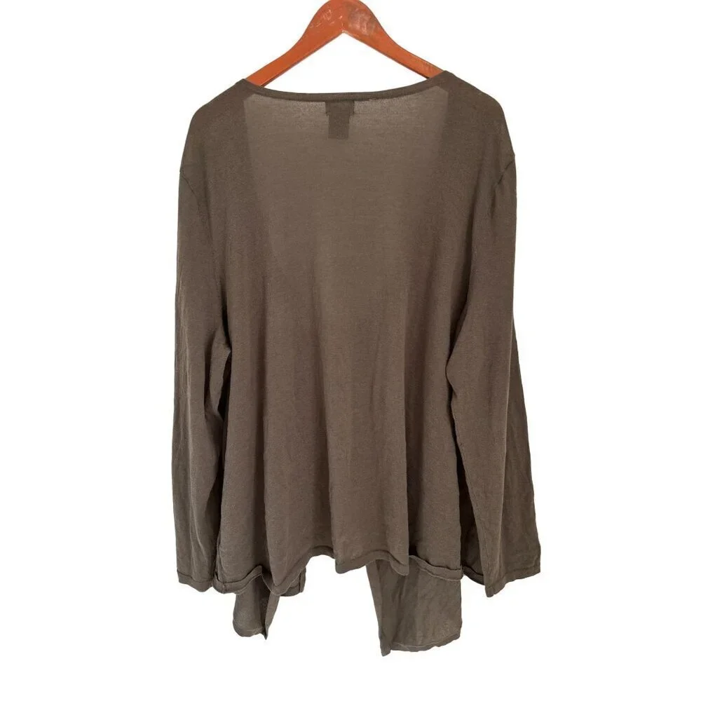 LORD & TAYLOR Cardigan Cotton Knitted Fronts Tied Open Fronts High-Low Beige Siz
